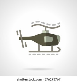 Green helicopter remote controlled. UAV.  Radio toys. Military robots series. Vector icon flat color style. Web design element for site, mobile and business.