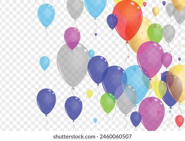 Green Helium Background Transparent Vector. Confetti Glossy Card. Colorful Concept. Purple Balloon. Toy Rainbow Background.