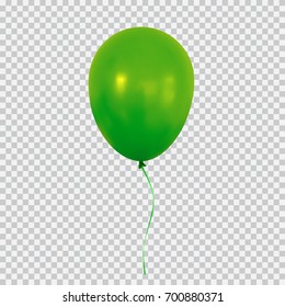 Green Helium Balloon. Birthday Baloon Flying For Party And Celebrations. Isolated On Plaid Transparent Background. Vector Illustration For Your Design And Business.