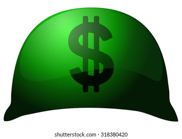 Green Helmet with a Dollar Sign, Vector Illustration. 