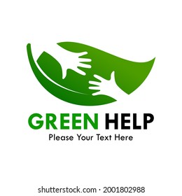 Ilustración del logotipo de ayuda verde. hay hoja con mano