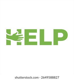 Green Help Word Art with Hand, A Creative Typography Design Suggesting Assistance and Support for Those In Need