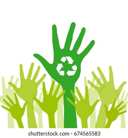 Green helping hand background with recycle icon