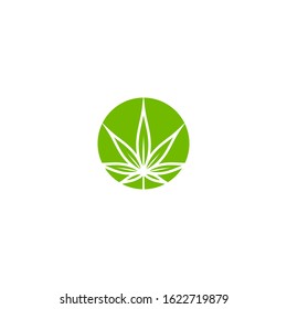 Green hemp or cannabis leaf in circle isolated on white.  CBD oil, Cannabidiol, Marijuana medical sign. Eco Industry logo. Vector illustration.