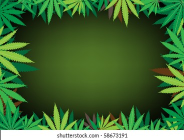 The green hemp, cannabis leaf dark framework background