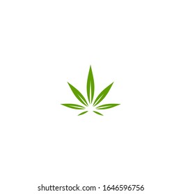 Green hemp or cannabis leaf isolated on white.  CBD, Cannabidiol, Marijuana medical sign. Eco Industry logo. Vector illustration.