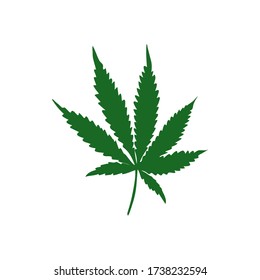 Hojas verdes de cáñamo aisladas en un fondo blanco. Ilustración vectorial.