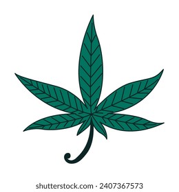 Green hemp leaf on white background