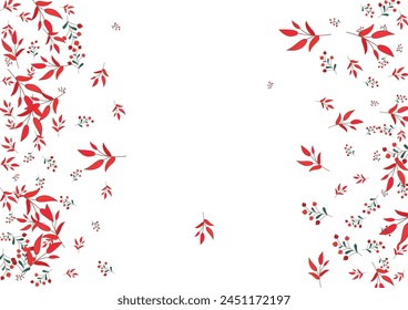 Green Herb Background White Vector. Berries Modern Frame. Pink Leaf. Red Leaves Border. Abstract Design.