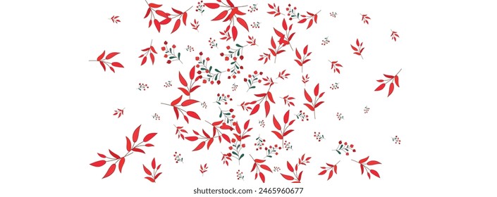 Green Herb Background White Vector. Leaves Seamless Template. Burgundy Rowan. Pink Leaf Decoration. Wallpaper Illustration.