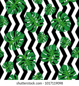 Green herb on black and white background. Seamless pattern.