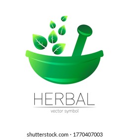 Logotipo vectorial verde de intestino vegetal con hojas verdes. Símbolo de concepto para el negocio médico, clínico, farmacia o tienda. Elemento de diseño natural. Etiqueta o logotipo de ECO creativo. Terapia tradicional de hierbas.