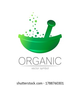 Logotipo vectorial del intestino vegetal verde con cruz. Símbolo de concepto para el negocio médico, clínico, farmacia o tienda. Diseño natural con elementos foliares. Etiqueta o logotipo de ECO creativo. Terapia tradicional de hierbas.