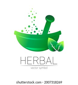 Logotipo vectorial del intestino vegetal verde con hoja verde. Símbolo de concepto para el negocio médico, clínico, farmacia o tienda. Elemento de diseño natural. Etiqueta o logotipo de ECO creativo. Terapia tradicional de hierbas.