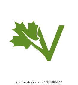 Green Herbal Initial V Logo