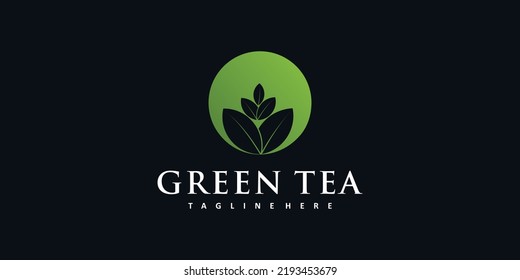 Green herbal tea logo design Premium Vector