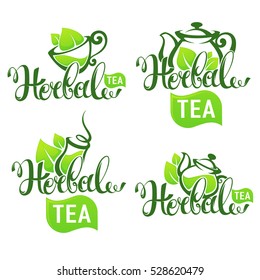Green And Herbal Tea, Vector Collection Of Organic Logo