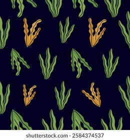 Green Herbs Illustration Background Seamless Pattern