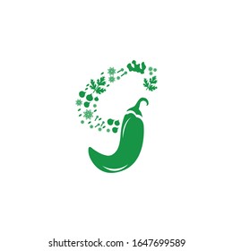 green herbs logo type g with icon chilli vector design