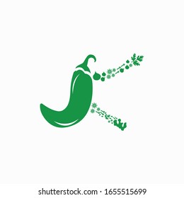 green herbs logo type k with icon chilli vector design