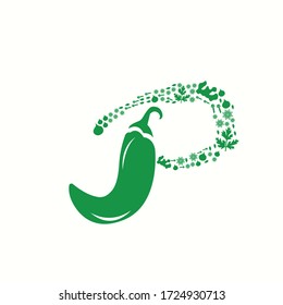 green herbs logo type p with icon chilli vector design