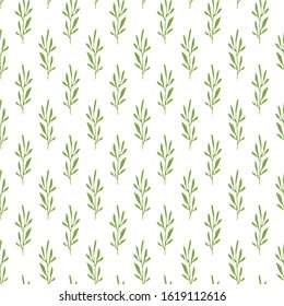 Green herbs seamless pattern. Scandinavian hand drawn design. Vector illustration.