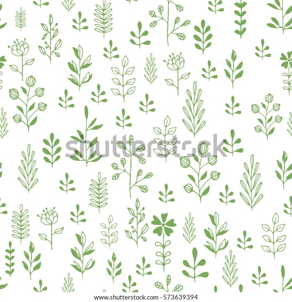 Green Herbs Seamless Pattern Scandinavian Background Stock Vector ...