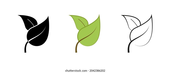 Green herbs and simple branches vector icon set. Contains Such Symbols As Plant, Leaf. Editable Stroke. Colored and silhouette linear icon set.
