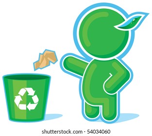 Green Hero throwing Garbage to the Recycle Container