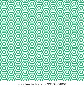 Green hex honeycomb pattern on white background. Colorful seamless interlocking hexagon pattern on white backdrop.
