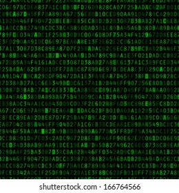 Green hexadecimal computer code repeating vector background wallpaper 