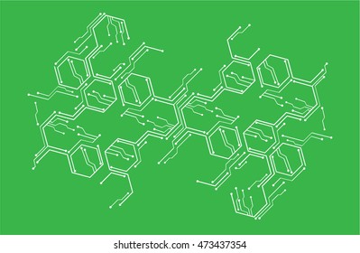 green hexagon abstract cyber future technology concept background, illustration, circuit board