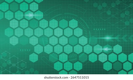 Fundo de hexágono verde com elementos de grade futurista e estilo de tecnologia digital perfeito para desenhos abstratos modernos apresentações gráficos da web e projetos criativos inovadores