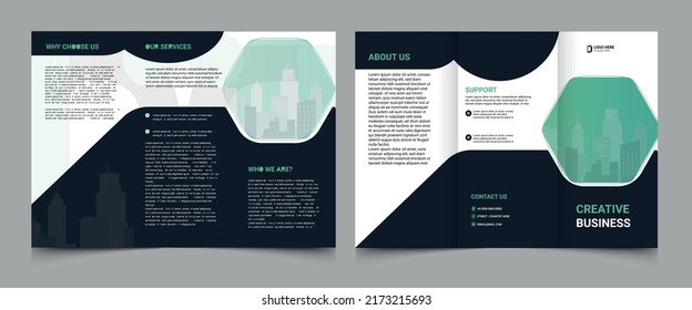 green hexagon geometric vector business trifold Leaflet Brochure Flyer template flat design set - modern trifold business brochure template
