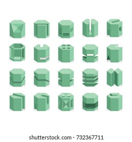 Green hexagon icons set