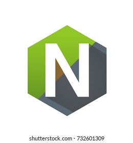 Green Hexagon Initial N Vector Logo