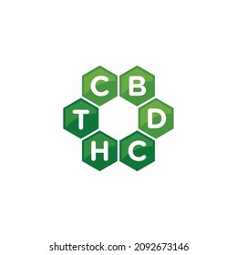 Green Hexagon. Letter THC and CBD. Logo Design. Vector Illustration.