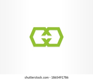 Green hexagon line logo design icon vector