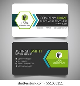 Green Hexagon Modern Creative Business Card And Name Card,horizontal Simple Clean Template Vector Design, Layout In Rectangle Size.