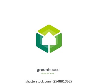 Hexágono verde con el logotipo negativo de la casa