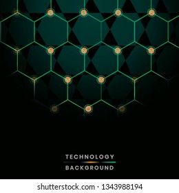 Green hexagon network technology background vector