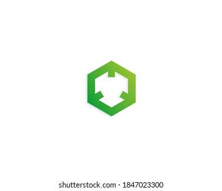 green hexagon shape with line icon concept