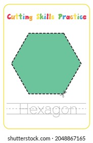 Formas de hexágono verde para rastrear hojas de trabajo de actividad de corte Educación preescolar