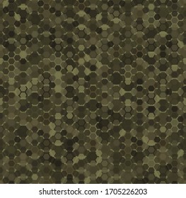 Green hexagon snake skin camouflage. High tech seamless pattern geometric  texture background. Vector digital art decoration design