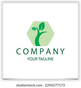 green hexagon tree logo premium elegant template vector eps 10