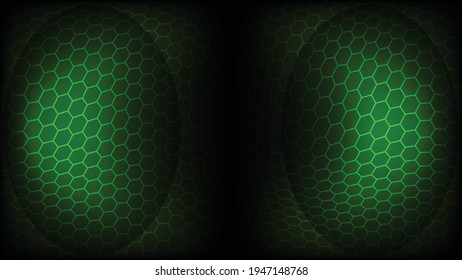 Green hexagon web net in wave pattern and oval insects eyeslike abstracts background