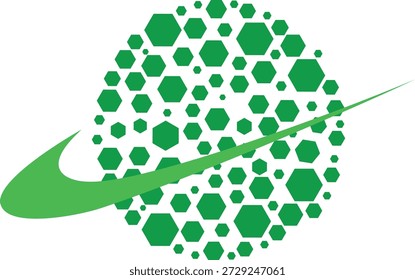 Esfera hexagonal verde con logo dinámico Swoosh