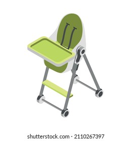 Green high chair for baby feeding isometric icon 3d vector illustration