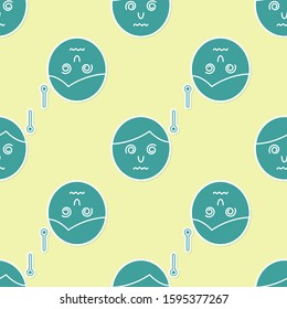 Green High human body temperature or get fever icon isolated seamless pattern on yellow background. Disease, cold, flu symptom.  Vector Illustration