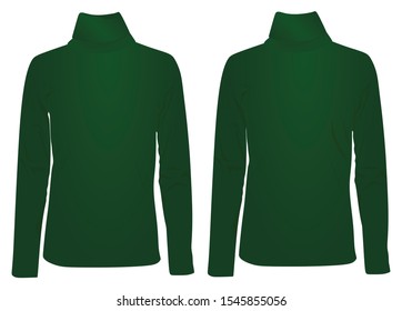 Green high neck long sleeve t shirt. vector illustration